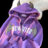 Devil Embroidery Hoodies Women Japanese Sweet Streetwear Cartoon Loose Sweatshirt Couple Zip Up Hoodie Goth Y2k