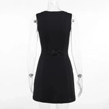 Solid Buttoned Sleeveless Mini Dress-Outfit