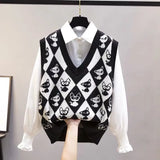 spring and autumn 2021 fashion new knitted vest sleeveless v-neck sweater Korean style foreign style