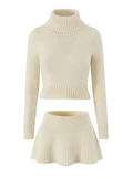 Knitted High Neck Long Sleeve Top And Mini Skirt Set-Outfit