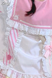 Sailor Collar Lolita Style Kawaii Sweet Pink Long Sleeve Shirts Lace Patchwork Ruffles Camisa Women Japanese Rabbit Ear