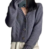 Zingj Soft Waxy Cardigan Female 2024 Autumn And Winter New V Collar Solid Color Casual Loose Fashion Twist Sweater Coat Female-Outfit