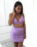 2Pcs Women Suits Sexy Off Shoulder Deep V-neck Strap Tube Bra Crop Tops Fur High Waist Slim Mini Pencil Skirts