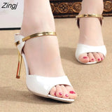 Women Sandals Fashion Beautiful High Heels Sandals Silver Golden Thin Heel Ladies Summer Shoes Plus Size 41 42