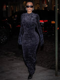 Women Fashion Long Sleeve Velvet Bodycon Black Pencil Long Dress 2022 Spring Autumn Clothes Wholesale Items For