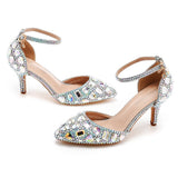 Cm Large-Size Sandals Fine Heel Head Water Drill High Heel Sandals Gold Water Drill High Heels Wedding