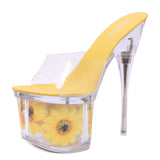 Zingj Size Hot Style Sexy Superb Heel Sunflower Thick Heel Thin Heel Waterproof Al Transparent Crystal Shoes Wedding Shoes