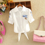 Top Summer Women Casual Tops Short Sleeve Embroidery White Top Blouses Shirts Sexy Kimono Loose Beach Shirt Blusas