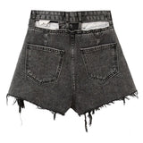Black Grey Shorts Jeans Vintage Street Ripped Wide Leg High Waist Casual Fashion Baggy Denim Hot Pants Ladies