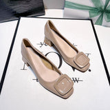 Fairy Style Elegant Bare Pink Single Shoes 2025 New Classic Square Buckle Coarse Heel Commuting Women's
