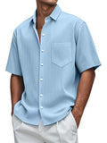 New Men's Solid Color Loose Comfortable Buffly Striped Short-Sleeved Button