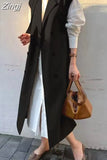 Spring Autumn Long Khaki Sleeveless Trench Coat for Women with Belt Double Breasted Loose Casual Vest 2023 New