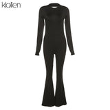 Fashion Sexy Hollow Out Backless Long Sleeve Flare Pants Jumpsuit For Women Autumn New Solid Black Skinny Romper