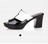 Fashion Women's Shoes Patent Leather Slippers Female Sandals Casual Slip-On Fretwork Cut-Outs Mixed