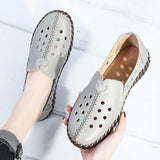 2021 Summer Genuine Leather Vintage Loafers Shoes Women Lazy Slip-On Handmade Leather Breathable Hollow Soft Shoes