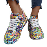 Size With Graffiti Low-Top Single Shoes Women Thick-Soled Leisure Sports Shoes