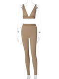 Women 2 Pieces V Neck Bra Leggings Set Crop Top Matching Co Ords 2023 Autumn Winter Clothes Sporty Tracksuit