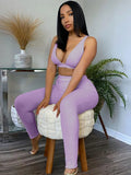 Women 2 Pieces V Neck Bra Leggings Set Crop Top Matching Co Ords 2023 Autumn Winter Clothes Sporty Tracksuit