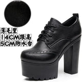 Brown Bullock Women's Shoes With English Carved Small Leather Shoes Thick Heel High Heel Waterproof Table Round Head Deep Mouth Single