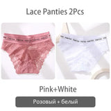 2PCS/Set Lace Women's Panties Sexy Transparent Middle Waist Panties For Women Hollow Out Lingerie Female Pantys