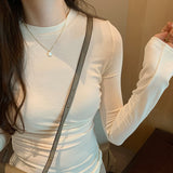 Color Design Feel Small Waist Long-Sleeved T-Shirt Women's Autumn New Round-Neck Blouse Slim And Skinny Bottomed