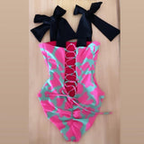 Piece Swimsuit 2021 New Cute Swimwear Women Bow Swimwear Hollow Out Bathing Suit Back crisscross Monokini