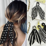 Women Black and White Plaid Hair Scrunchies Elastic Hair Bands Girls Ribbon Hair Ropes Ties Ponytail Holder Hair