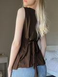 Vintage Embroidery V-Neck High Belt Vest Design Sensing A Sleeveless