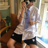 Casual Heart Shape Sports Shorts Women Cute Preppy Style Loose Wide Leg Short Pants Girl Student High Waist Sweet
