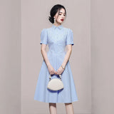 Elegant Temperament Collar Bubble Sleeves In The Summer Of 2025, Showing Thin Splicing Striped