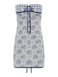 Blue Floral Lace Tube Mini Dress-Outfit