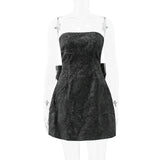 Black Glitter Removable Bow Tube Mini Dress- Outfit