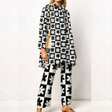 Turn Down Collar Blouse + Wide Leg Pants Outfits Women Autumn Long Sleeve Tee Suit Elegant Floral Printed Two Piece