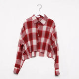 Buffalo Plaid Shirt Women Crop Top Long Sleeve Blouse Button Up Shirt Fall Tops Korean Fashion