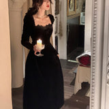 Autumn Sping Women Vintage Velvet Midi Dress Female Sexy Ladies Elegant Party Prom Robe Vestidos