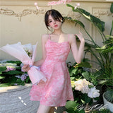 Zingj Temperament Sexy Dew Back Broken Flower Condole Belt Skirt Female 2023 Summer New Style Dozen Pull Collect Waist Thin Money Chiffon
