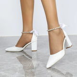 Coarse-Heeled Sandals White Wedding Large-Size Sandals 42-Yard High-Heeled Shoes Spring And Summer Sandals