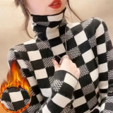 New Harajuku Elegant Fashion Long Sleeved T-shirts Thicken Warm Plus Velvet Turtleneck Soft Tops Women Printed Tees