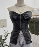 Real Shooting Hottie Retro Tender With Chest Pad Wrapped Bra Zipper Design Smear Bra Vest Short Sleeveless Top