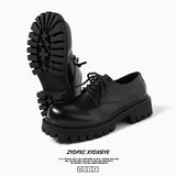 Zingj Men's Big Head Thick Sole Premium Summer Casual Leather Shoes Round Head British Port Wind Low Top Martin Boots