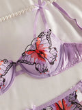 Purple Butterfly Embroidery Lingerie Set- Outfit