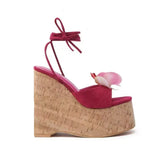 Heeled Sandals Women 2025 New Wear Thick-Soled Wood-Grass Waterproof Table Sandals Metal Stud