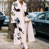 Winter Long Sleeve Jacket Outwear High Street Ladies Loose Pattern Printed Lapel Long Coat Office Fashion Women Woolen