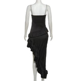 Black Asymmetrical Ruffled Midi Dress- Outfit
