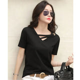 summer short sleeve women white t-shirt women V-neck loose Korean black top casual compassionate trend t shirt
