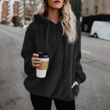 Women Velvet Hoodues Warm Plush Pocket Street Hooded Loose Coat Women's Clothing Hoodies Sweatshirts