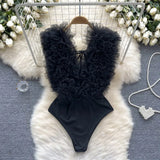 Zingj Three-Dimensional Flower Splicing Jumpsuit Female Stage Performance Dancing Clothes Pure Desire Hot Girl Bottom