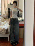 Summer Letter Print All Match T-shirts Casual O Neck Fairy Slim Cropped Tops Women Short Sleeve Harajuku Y2k Aesthetic