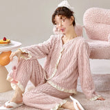 And Winter Thicker Coral Velvet Pyjamas Set Home Clothes Plus Velvet Cute Flannel Long Sleeve