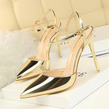 Zingj Simple Thin Heel Ultra High Heel Shallow Pointed Patent Leather Sexy Nightclub Show Thin A Word With Female
